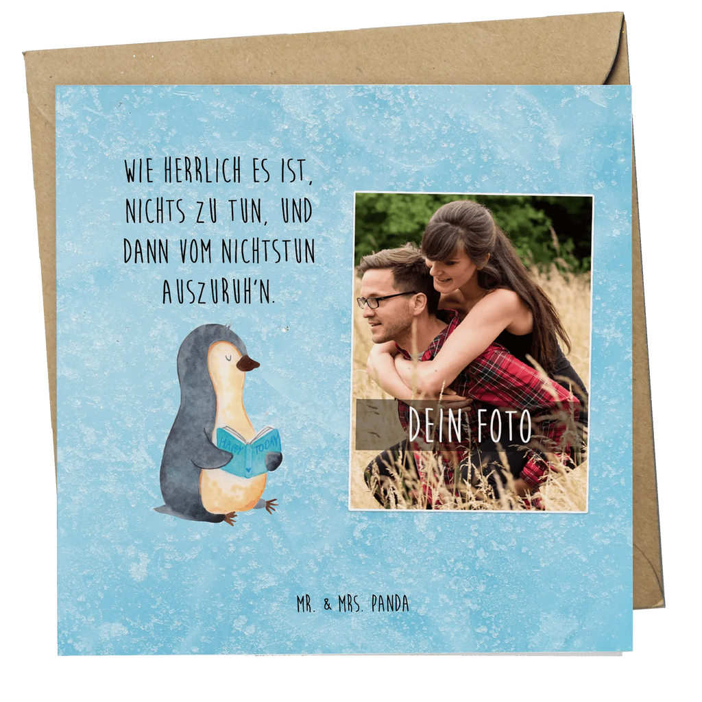 Personalisierte Foto Deluxe Karte Pinguin Buch Personalisierte Foto Grußkarte, Pinguin, Pinguine, Buch, Lesen, Bücherwurm, Nichtstun, Faulenzen, Ferien, Urlaub, Freizeit