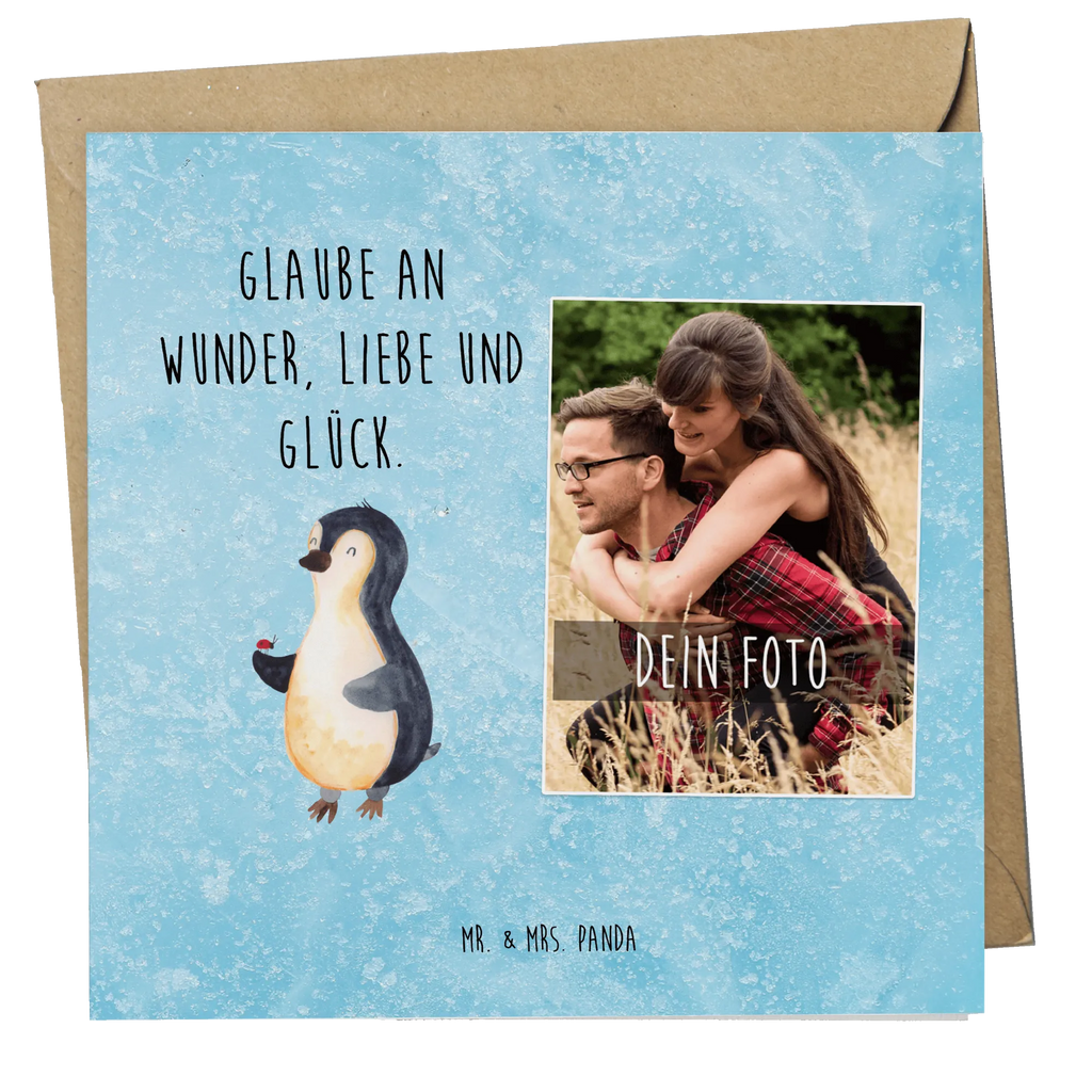 Personalisierte Foto Deluxe Karte Pinguin Marienkäfer Personalisierte Foto Grußkarte, Pinguin, Pinguine, Marienkäfer, Liebe, Wunder, Glück, Freude, Lebensfreude