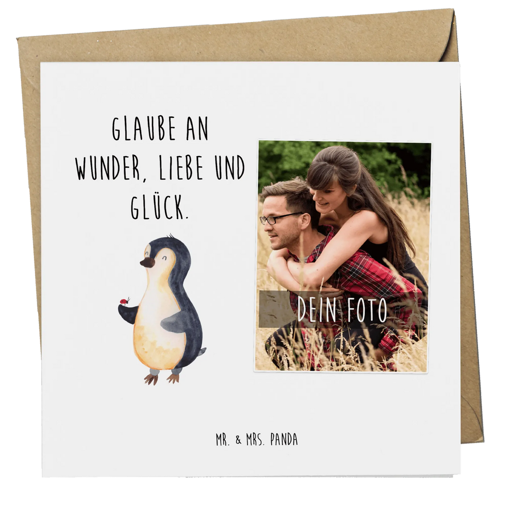 Personalisierte Foto Deluxe Karte Pinguin Marienkäfer Personalisierte Foto Grußkarte, Pinguin, Pinguine, Marienkäfer, Liebe, Wunder, Glück, Freude, Lebensfreude