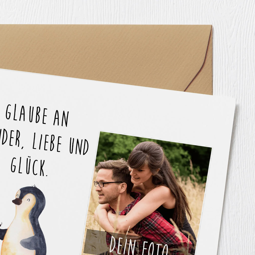 Personalisierte Foto Deluxe Karte Pinguin Marienkäfer Personalisierte Foto Grußkarte, Pinguin, Pinguine, Marienkäfer, Liebe, Wunder, Glück, Freude, Lebensfreude