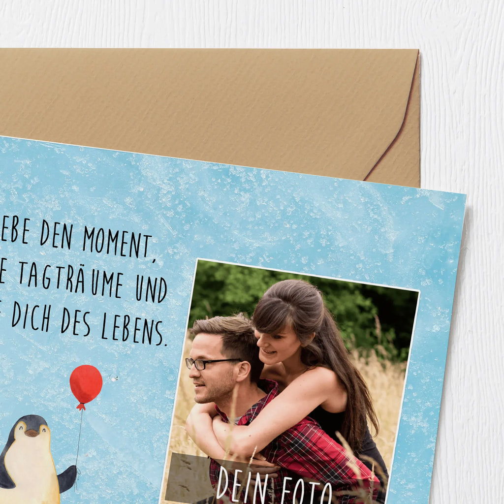 Personalisierte Foto Deluxe Karte Pinguin Luftballon Personalisierte Foto Grußkarte, Pinguin, Pinguine, Luftballon, Tagträume, Lebenslust, Geschenk Freundin, Geschenkidee, beste Freundin, Motivation, Neustart, neues Leben, Liebe, Glück