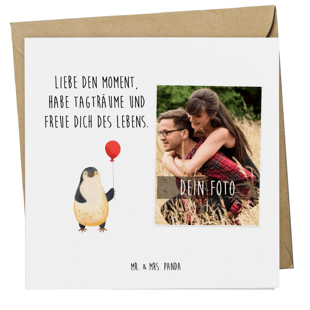 Personalisierte Foto Deluxe Karte Pinguin Luftballon Personalisierte Foto Grußkarte, Pinguin, Pinguine, Luftballon, Tagträume, Lebenslust, Geschenk Freundin, Geschenkidee, beste Freundin, Motivation, Neustart, neues Leben, Liebe, Glück