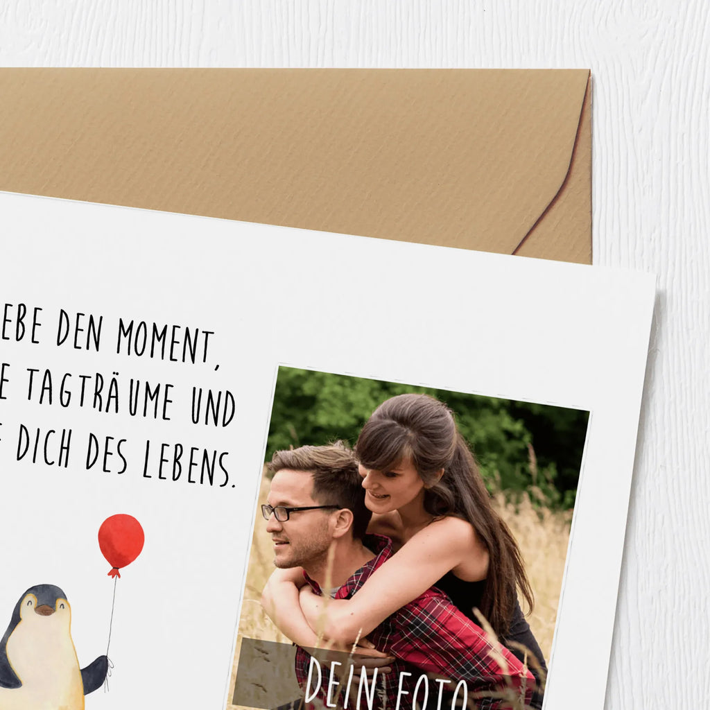 Personalisierte Foto Deluxe Karte Pinguin Luftballon Personalisierte Foto Grußkarte, Pinguin, Pinguine, Luftballon, Tagträume, Lebenslust, Geschenk Freundin, Geschenkidee, beste Freundin, Motivation, Neustart, neues Leben, Liebe, Glück