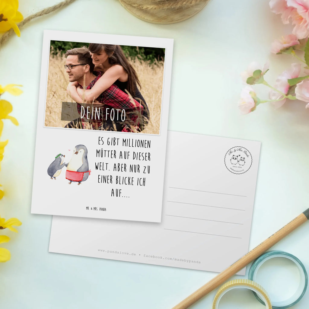 Personalisierte Foto Postkarte Pinguin mit Kind Personalisierte Foto Postkarte, Familie, Vatertag, Muttertag, Bruder, Schwester, Mama, Papa, Oma, Opa, Geschenk, Mami, Mutti, Mutter, Geburststag