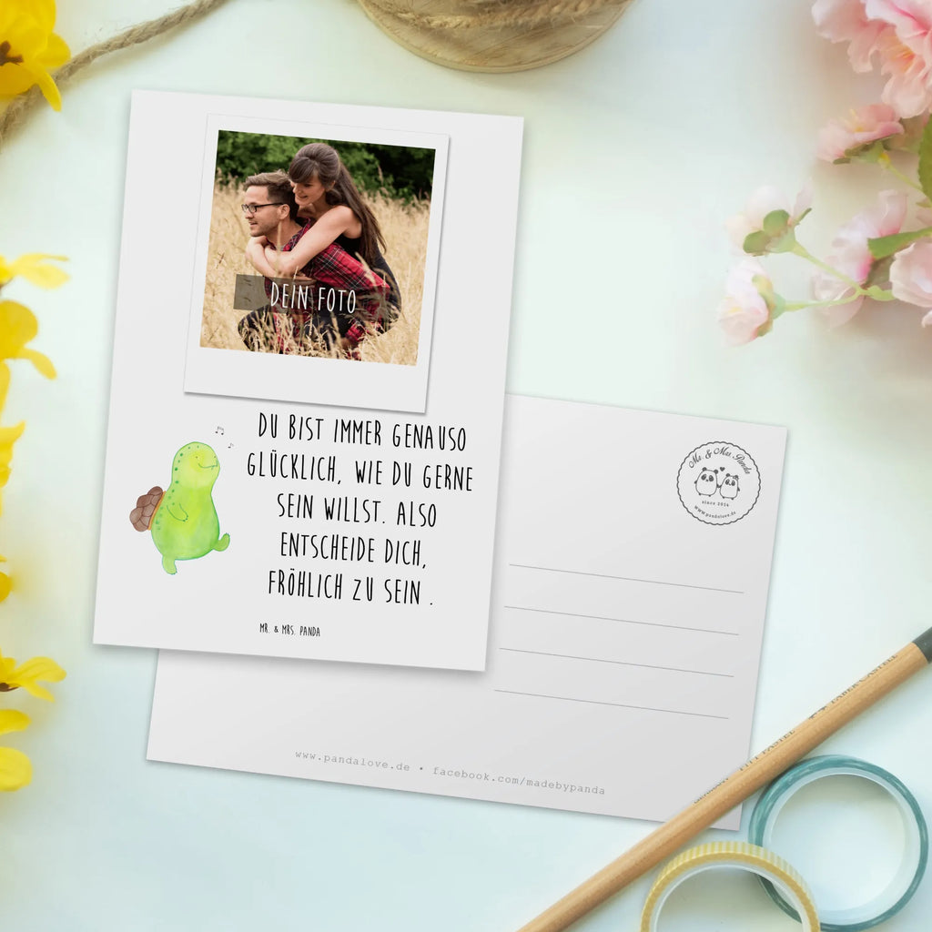 Personalisierte Foto Postkarte Schildkröte Pfeifen Personalisierte Foto Postkarte, Schildkröte, Schildi, Schildkröten, fröhlich, Glück, Motivation, Lebensfreude, Depression, Trennung, Neuanfang