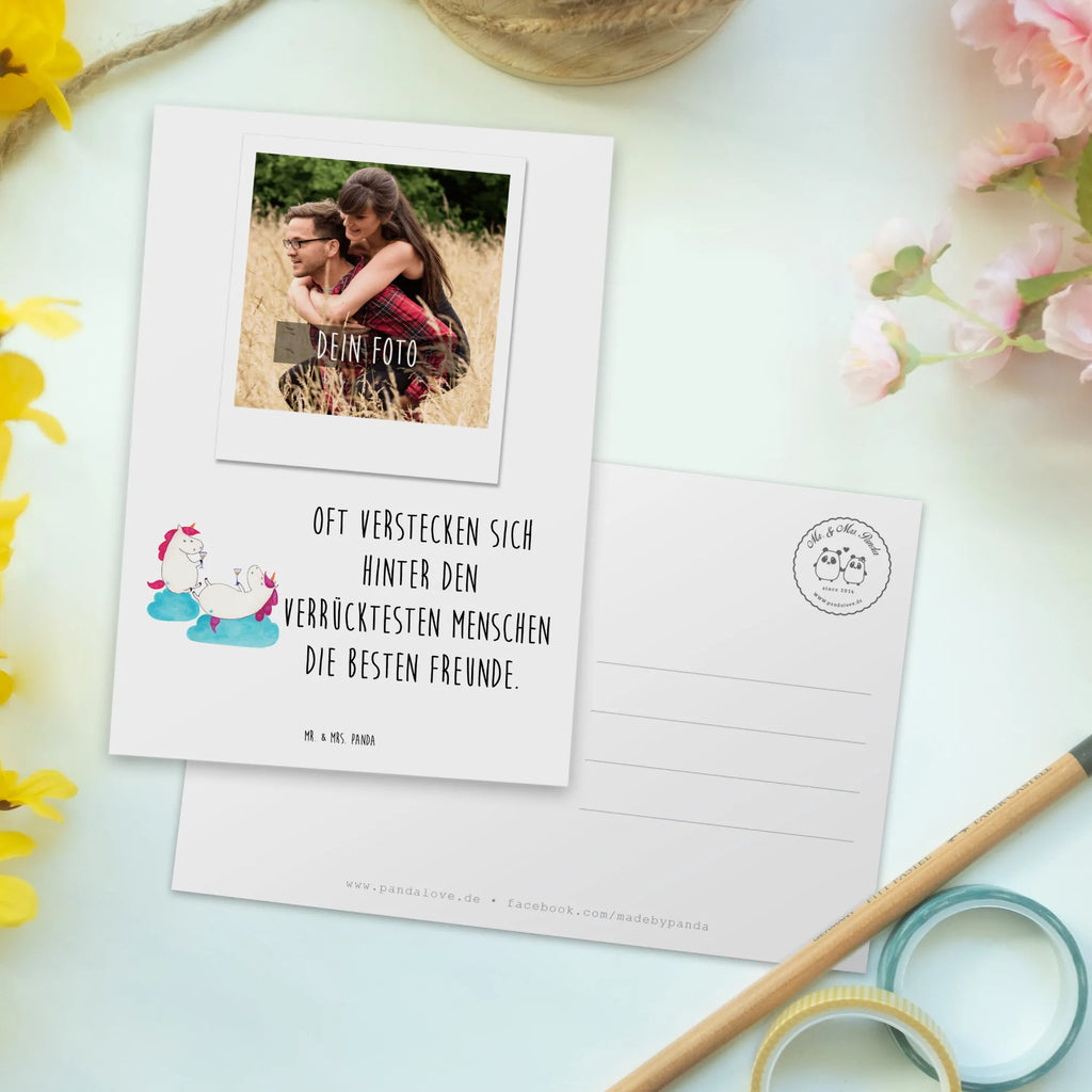 Personalisierte Foto Postkarte Einhorn Sekt Personalisierte Foto Postkarte, Einhorn, Einhörner, Einhorn Deko, Pegasus, Unicorn, Freundinnen, Freundin, BFF, Sekt, Mädelsabend, Spaß, Party, Korken, Anstoßen, Beste