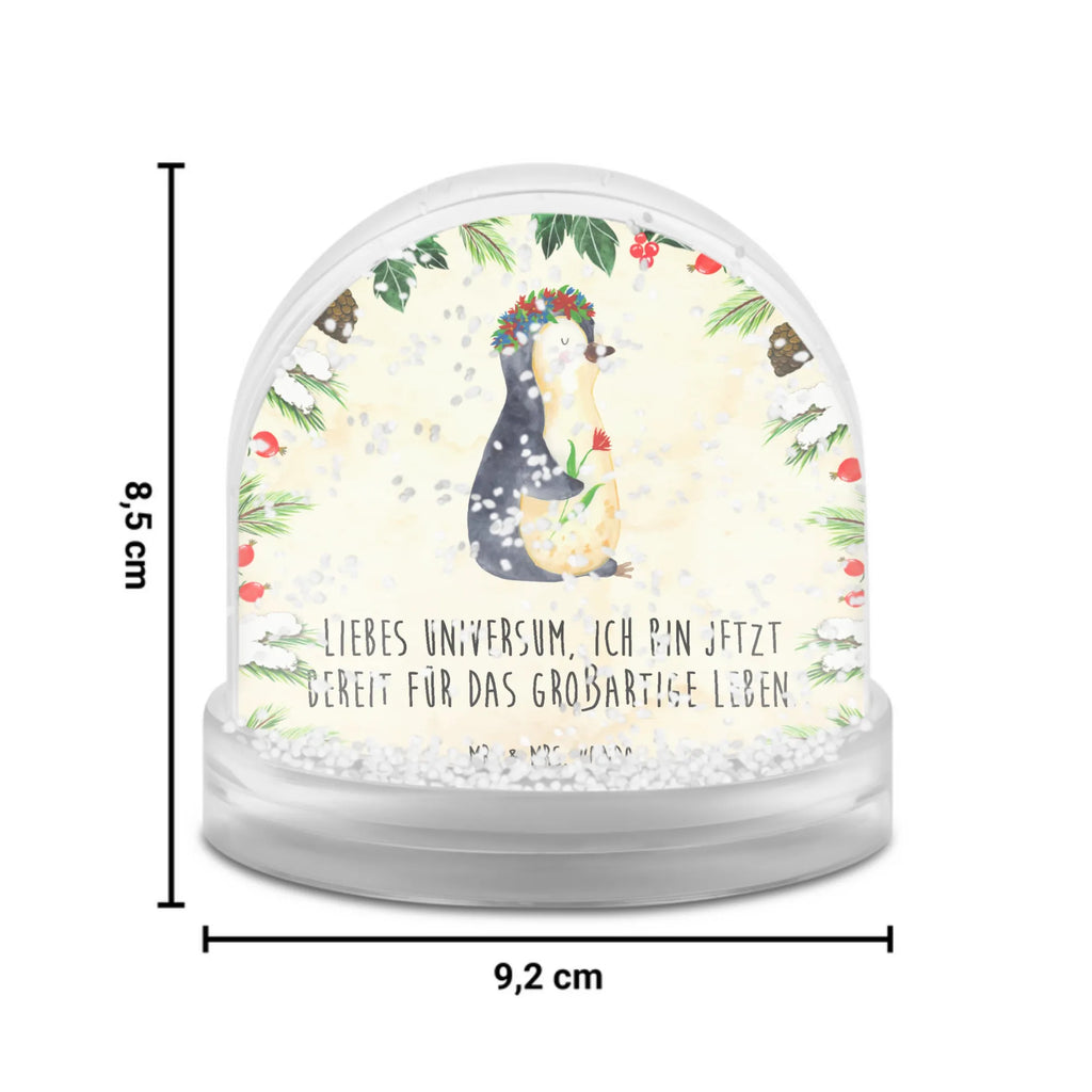 Schneekugel Pinguin Blumen Schneekugel, Schüttelkugel, Wunderkugel, Pinguin, Pinguine, Blumenkranz, Universum, Leben, Wünsche, Ziele, Lebensziele, Motivation, Lebenslust, Liebeskummer, Geschenkidee