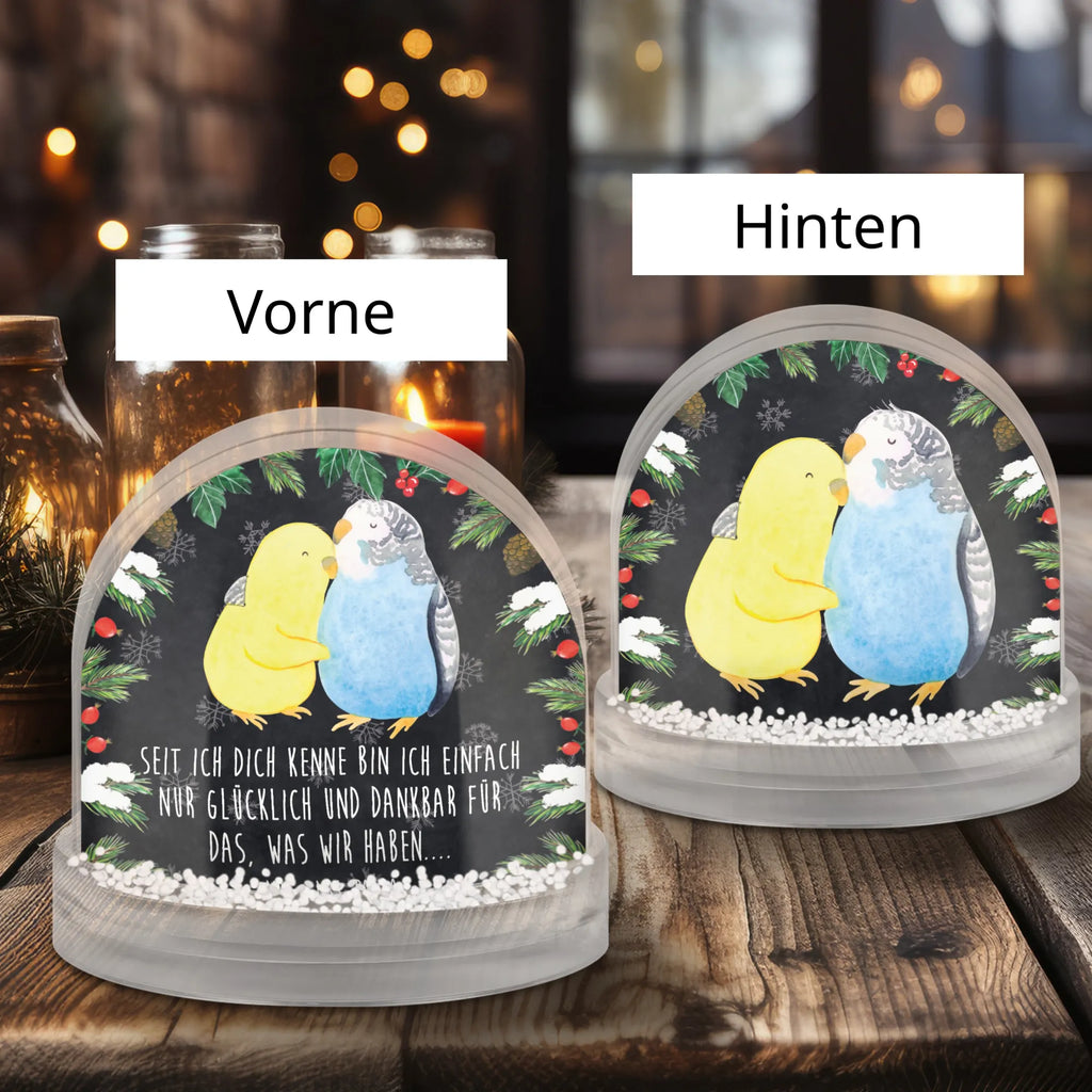 Schneekugel Wellensittich Liebe Schneekugel, Schüttelkugel, Wunderkugel, Liebe, Partner, Freund, Freundin, Ehemann, Ehefrau, Heiraten, Verlobung, Heiratsantrag, Liebesgeschenk, Jahrestag, Hocheitstag, Vögel, Wellensittich, Nähe, Kuscheln, Vertrauen