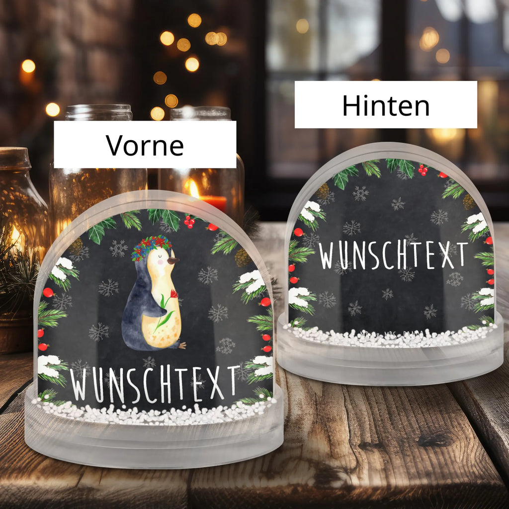 Personalisierte Schneekugel Pinguin Blumen Personalisierte Schneekugel, Personalisierte Schüttelkugel, Personalisierte  Wunderkugel, Pinguin, Pinguine, Blumenkranz, Universum, Leben, Wünsche, Ziele, Lebensziele, Motivation, Lebenslust, Liebeskummer, Geschenkidee