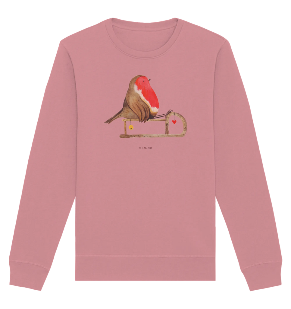 Organic Pullover Rotkehlchen Schlitten Pullover, Pullover Männer, Pullover Frauen, Sweatshirt, Sweatshirt Männer, Sweatshirt Frauen, Unisex, Winter, Weihnachten, Weihnachtsdeko, Nikolaus, Advent, Heiligabend, Wintermotiv, Schlitten, Vogel