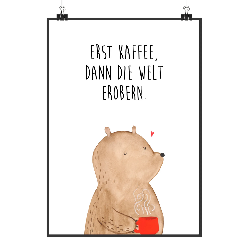 Poster Bär Kaffee Poster, Wandposter, Bild, Wanddeko, Küchenposter, Kinderposter, Wanddeko Bild, Raumdekoration, Wanddekoration, Handgemaltes Poster, Mr. & Mrs. Panda Poster, Designposter, Kunstdruck, Posterdruck, Bär, Teddy, Teddybär, Kaffee, Coffee, Bären, guten Morgen, Morgenroutine, Welt erobern, Welt retten, Motivation