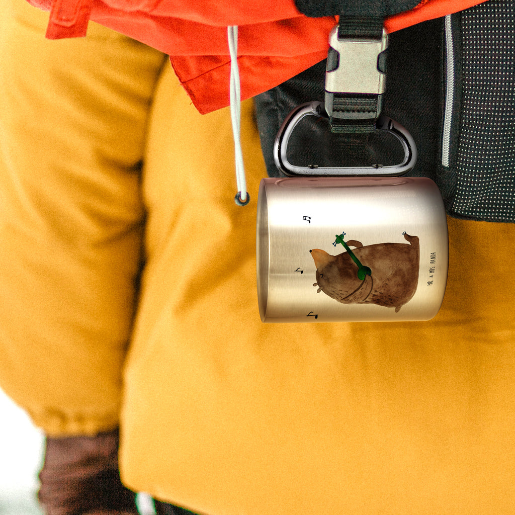 Edelstahlbecher Bär Gitarre Edelstahltasse, Karabiner, Edelstahlbecher, Outdoor, Camping, Tasse, Becher, Bär, Teddy, Teddybär