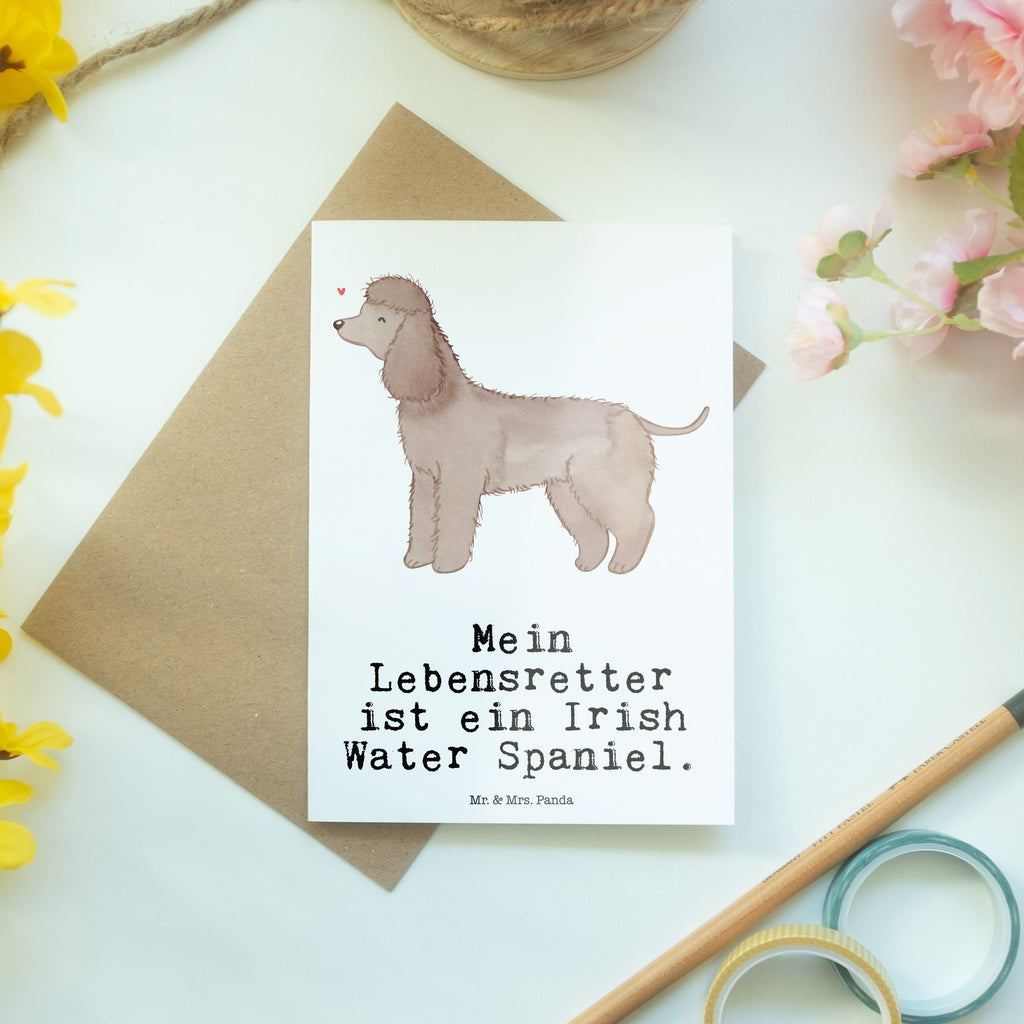 Grußkarte Irish Water Spaniel Lebensretter Grußkarte, Klappkarte, Einladungskarte, Glückwunschkarte, Hochzeitskarte, Geburtstagskarte, Karte, Ansichtskarten, Hund, Hunderasse, Rassehund, Hundebesitzer, Geschenk, Tierfreund, Schenken, Welpe, Irish Water Spaniel, Jagdhund