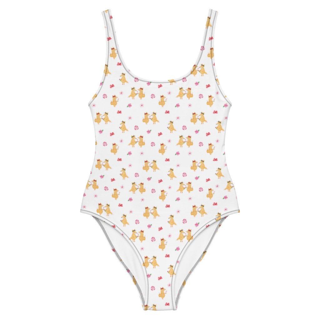 Badeanzug Fuchs Blumen Muster Badebekleidung, Bademode, Badeanzug, Swimsuit, Rückenfreier Badeanzug, Luxus-Bademode, Fuchs, Füchse, Fox, Liebe, Freundin, Fuchsmädchen, Blumenmädchen, Freundinnen, Liebesbeweis, Blume, Blumen, Motivation, Freude, ich, mich, Selbstliebe