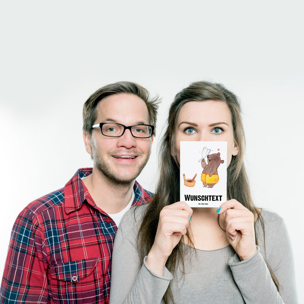 Personalisierte Postkarte Saunameister mit Herz Postkarte mit Namen, Postkarte bedrucken, Postkarte mit Wunschtext, Postkarte personalisierbar, Geschenkkarte mit Namen, Grußkarte mit Namen, Karte mit Namen, Einladung mit Namen, Ansichtskarte mit Namen, Geschenkkarte mit Wunschtext, Grußkarte mit Wunschtext, Karte mit Wunschtext, Einladung mit Wunschtext, Ansichtskarte mit Wunschtext, Beruf, Ausbildung, Jubiläum, Abschied, Rente, Kollege, Kollegin, Geschenk, Schenken, Arbeitskollege, Mitarbeiter, Firma, Danke, Dankeschön