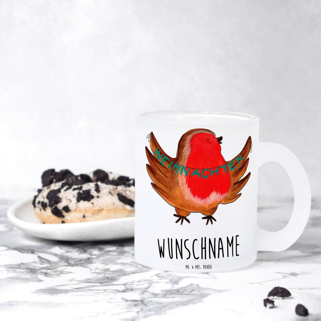 Personalisierte Teetasse Rotkehlchen Weihnachten Personalisierte Teetasse, Personalisiertes Teeglas, Personalisierter Teebecher, Personalisierte Glas Teetasse, Personalisierte Teetasse aus Glas, Teetasse mit Namen, Teeglas mit Namen, Teebecher mit Namen, Glas Teetasse mit Namen, Teetasse aus Glas mit Namen, Teetasse Wunschname, Teetasse selbst gestalten., Winter, Weihnachten, Weihnachtsdeko, Nikolaus, Advent, Heiligabend, Wintermotiv, Frohe Weihnachten, Weihnachtsmotiv, Weihnachtsgruß, Vogel, xmas