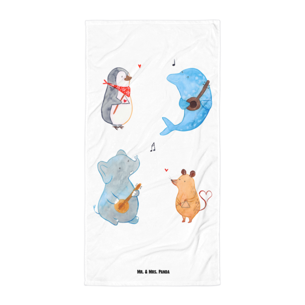 XL Badehandtuch Big Band Handtuch, Badetuch, Duschtuch, Strandtuch, Saunatuch, Tiermotive, Gute Laune, lustige Sprüche, Tiere, Hund, Pinguin, Maus, Elefant, Delfin, Gitarre, Band, Triangel, Musikanten, Musik