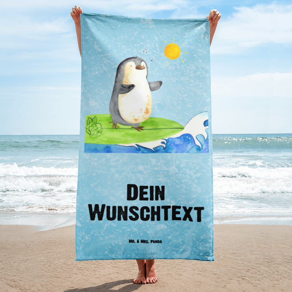 Handtuch mit Namen Pinguin Surfer Personalisiertes Badehandtuch, Handtuch personalisiert, Handtuch mit Namen, Badetuch personalisiert, Handtuch bedrucken, Saunatuch mit Namen, Handtuch Geschenk, Pinguin, Pinguine, surfen, Surfer, Hawaii, Urlaub, Wellen, Wellen reiten, Portugal