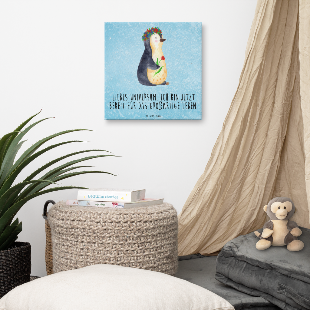 Leinwand Bild Pinguin Blumenkranz Leinwand, Bild, Kunstdruck, Wanddeko, Dekoration, Pinguin, Pinguine, Blumenkranz, Universum, Leben, Wünsche, Ziele, Lebensziele, Motivation, Lebenslust, Liebeskummer, Geschenkidee