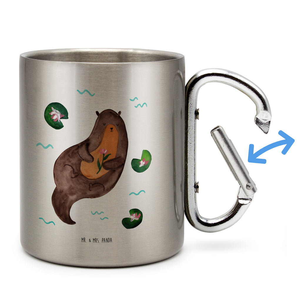 Edelstahlbecher Otter mit Seerose Edelstahltasse, Karabiner, Edelstahlbecher, Outdoor, Camping, Tasse, Becher, Otter, Fischotter, Seeotter, Otter Seeotter See Otter