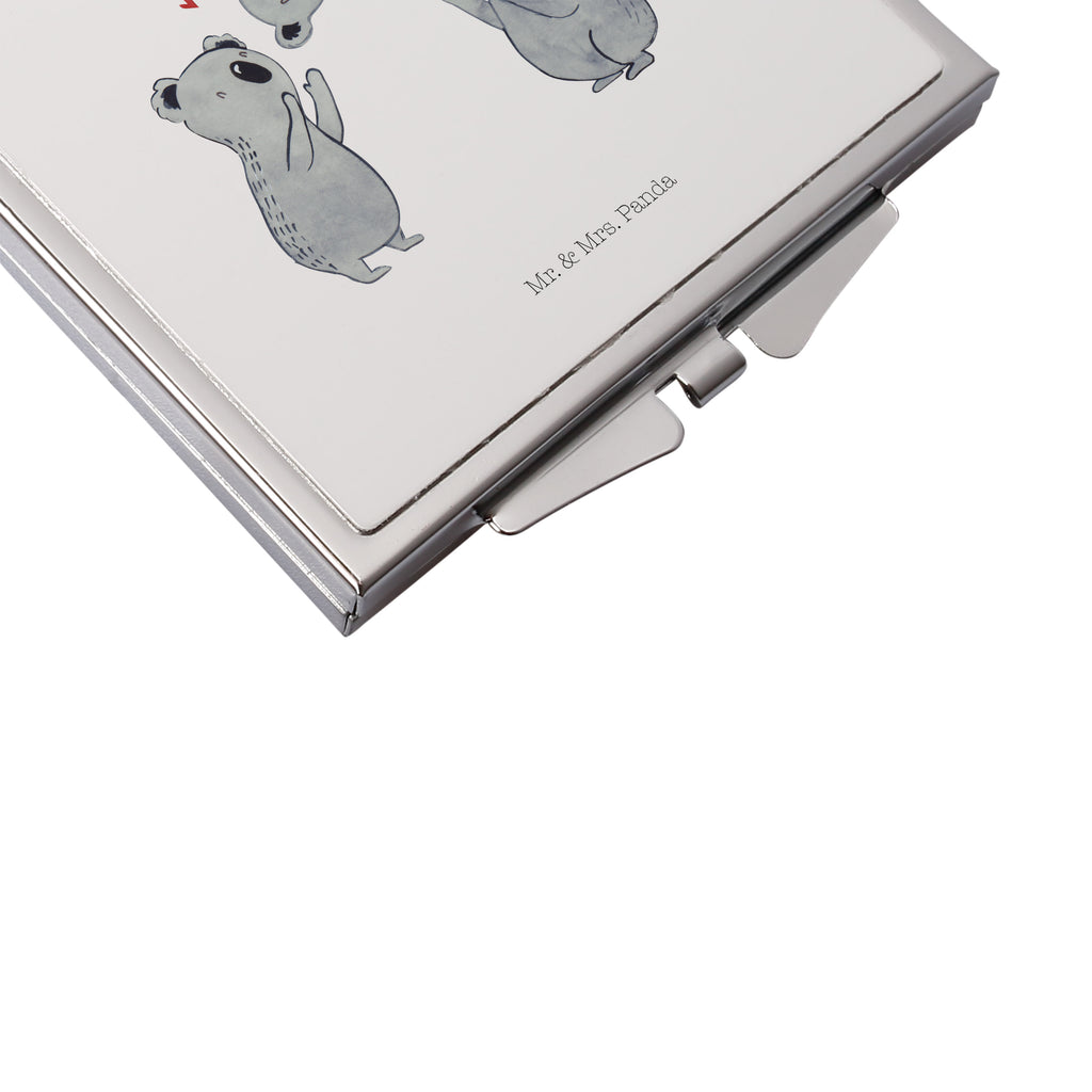 Handtaschenspiegel quadratisch Koalas Feiern Spiegel, Handtasche, Quadrat, silber, schminken, Schminkspiegel, Geburtstag, Geburtstagsgeschenk, Geschenk, Koala, Familie, Kind, Eltern, Herz, Liebe