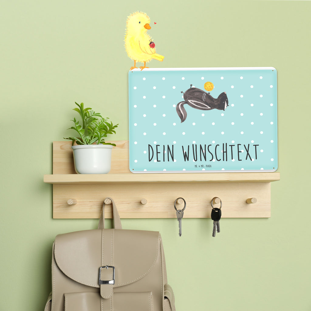 Personalisiertes Blechschild Stinktier Ball Blechschild, Metallschild, Geschenk Schild, Schild, Magnet-Metall-Schild, Deko Schild, Wandschild, Wand-Dekoration, Türschild, Stinktier, Skunk, Wildtier, Raubtier, Stinker, Stinki, verspielt, Weisheit