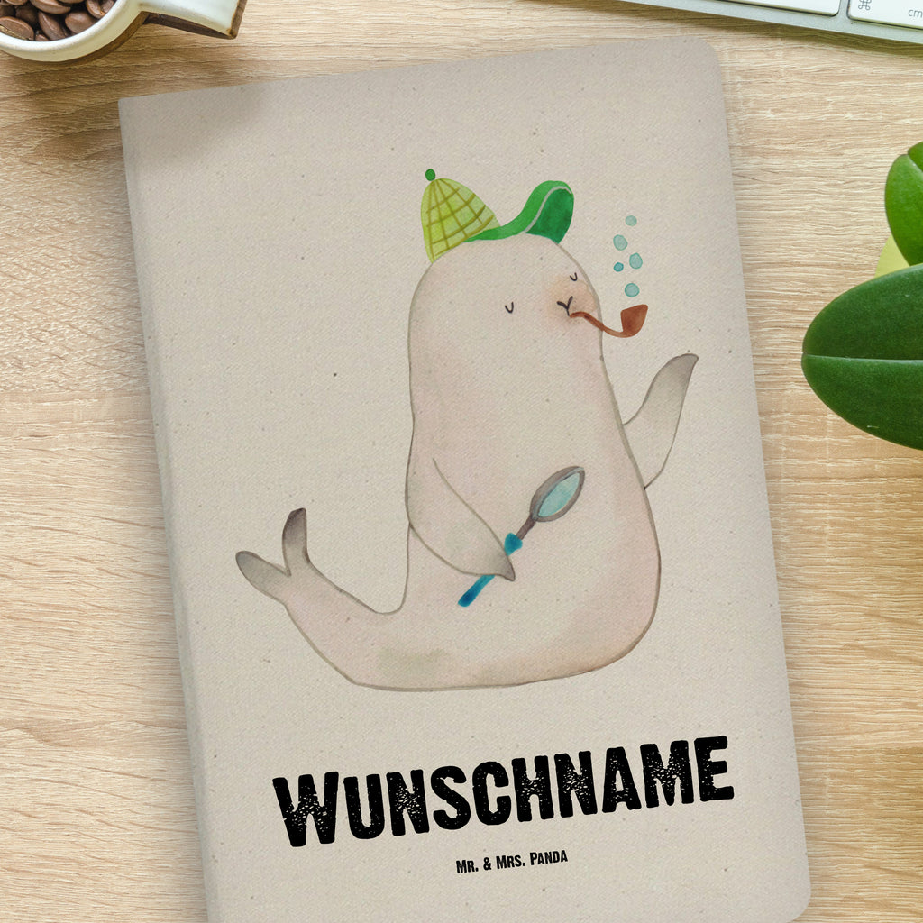 DIN A4 Personalisiertes Notizbuch Robbe Sherlock Personalisiertes Notizbuch, Notizbuch mit Namen, Notizbuch bedrucken, Personalisierung, Namensbuch, Namen, Tiermotive, Gute Laune, lustige Sprüche, Tiere