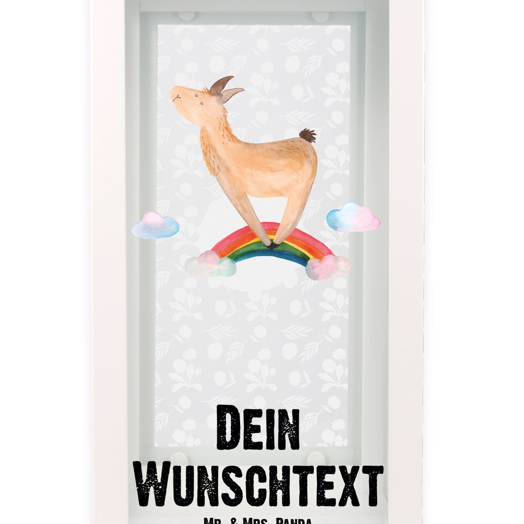 Personalisierte Deko Laterne Lama Regenbogen Gartenlampe, Gartenleuchte, Gartendekoration, Gartenlicht, Laterne kleine Laternen, XXL Laternen, Laterne groß, Lama, Alpaka, Lamas, Regenbogen, Haters gonna hate, Haters, Selbstständig, Außenseiter, Schule, Abi, Hobby, Wolkenland, Freiheit