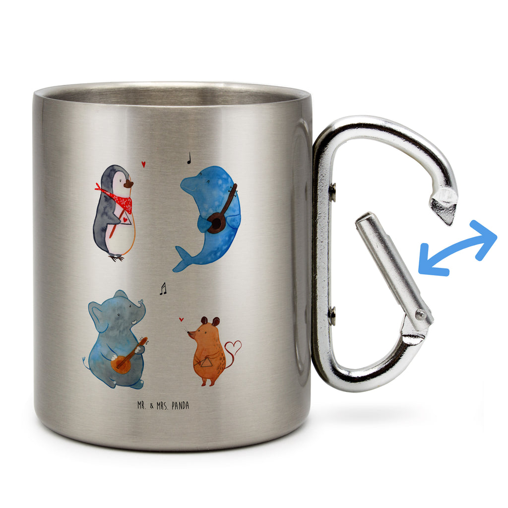 Edelstahlbecher Big Band Edelstahltasse, Karabiner, Edelstahlbecher, Outdoor, Camping, Tasse, Becher, Tiermotive, Gute Laune, lustige Sprüche, Tiere, Hund, Pinguin, Maus, Elefant, Delfin, Gitarre, Band, Triangel, Musikanten, Musik