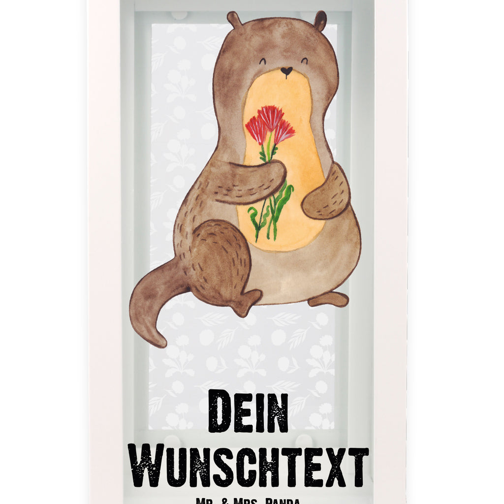 Personalisierte Deko Laterne Otter Blumenstrauß Gartenlampe, Gartenleuchte, Gartendekoration, Gartenlicht, Laterne kleine Laternen, XXL Laternen, Laterne groß, Otter, Fischotter, Seeotter, Otter Seeotter See Otter