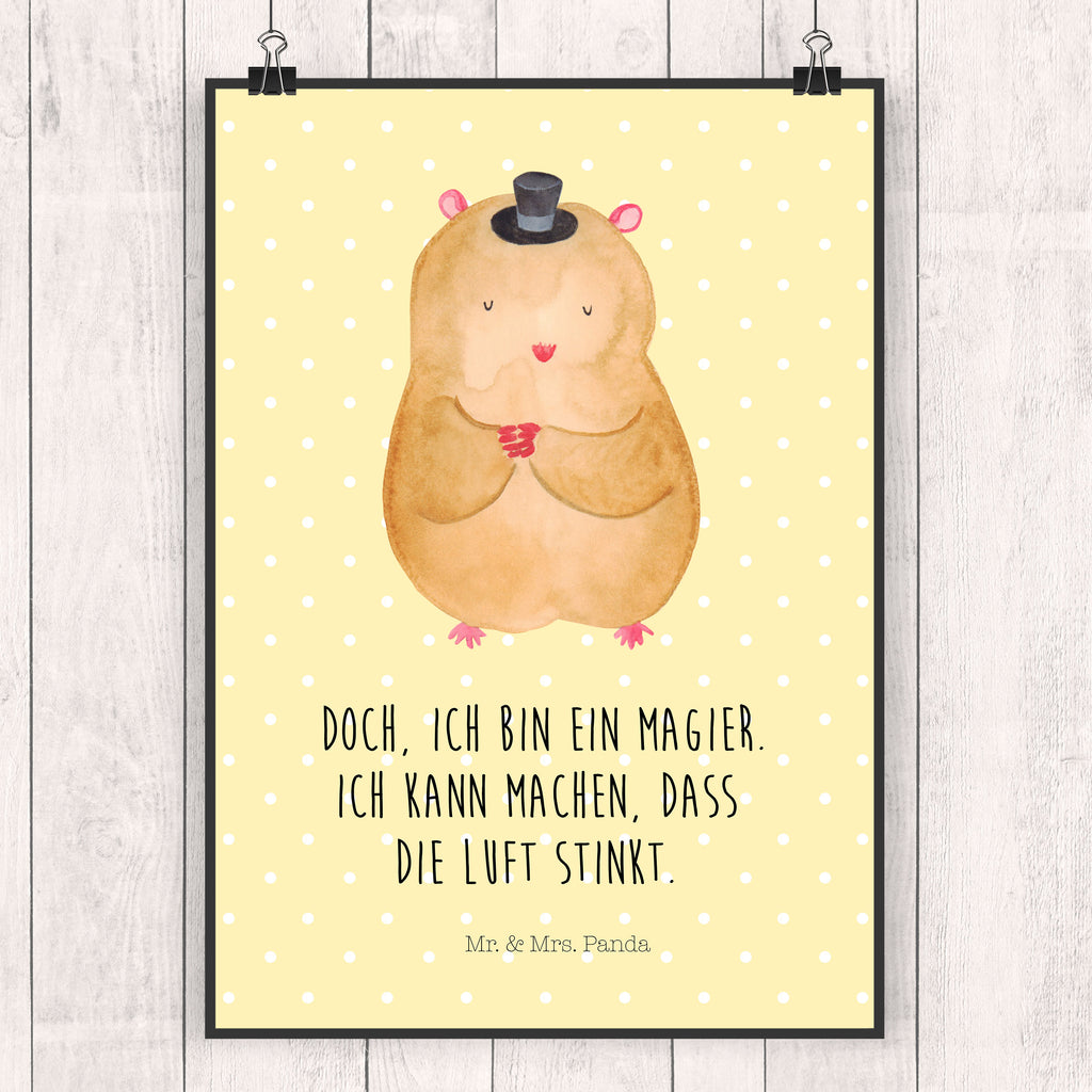 Poster Hamster Hut Poster, Wandposter, Bild, Wanddeko, Küchenposter, Kinderposter, Wanddeko Bild, Raumdekoration, Wanddekoration, Handgemaltes Poster, Mr. & Mrs. Panda Poster, Designposter, Kunstdruck, Posterdruck, Tiermotive, Gute Laune, lustige Sprüche, Tiere, Hamster, Hut, Magier, Zylinder, Zwerghamster, Zauberer