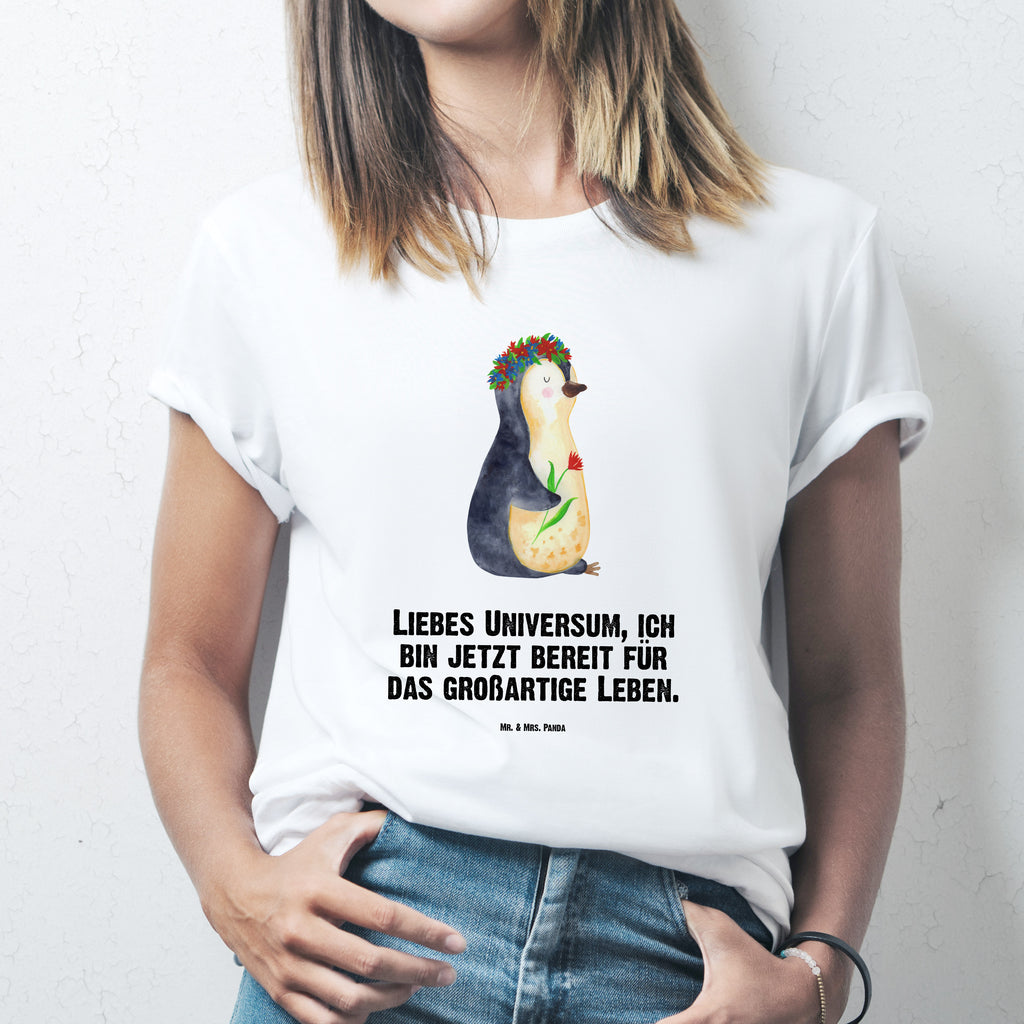 T-Shirt Standard Pinguin Blumenkranz T-Shirt, Shirt, Tshirt, Lustiges T-Shirt, T-Shirt mit Spruch, Party, Junggesellenabschied, Jubiläum, Geburstag, Herrn, Damen, Männer, Frauen, Schlafshirt, Nachthemd, Sprüche, Pinguin, Pinguine, Blumenkranz, Universum, Leben, Wünsche, Ziele, Lebensziele, Motivation, Lebenslust, Liebeskummer, Geschenkidee