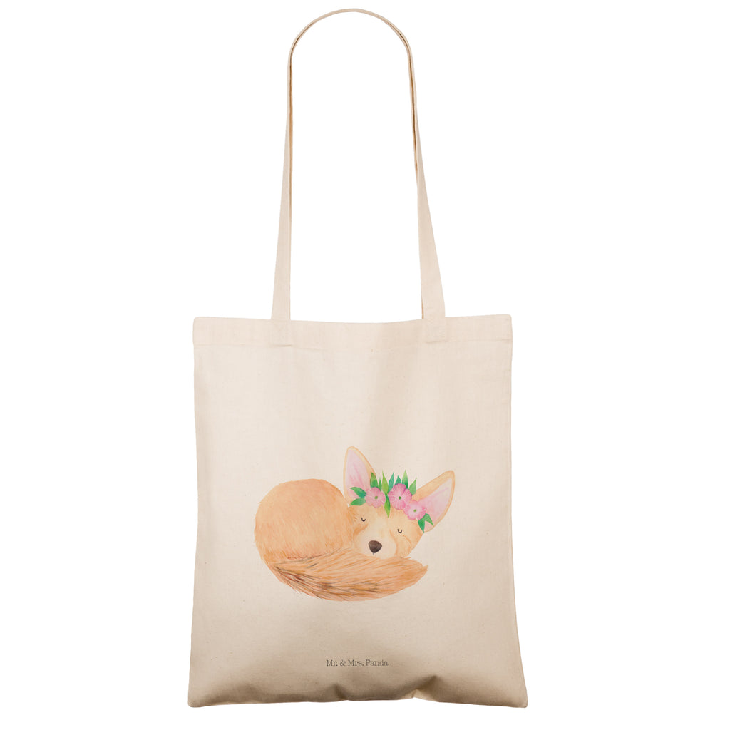 Tragetasche Wüstenfuchs Blumenkranz Beuteltasche, Beutel, Einkaufstasche, Jutebeutel, Stoffbeutel, Tasche, Shopper, Umhängetasche, Strandtasche, Schultertasche, Stofftasche, Tragetasche, Badetasche, Jutetasche, Einkaufstüte, Laptoptasche, Afrika, Wildtiere, Wüste, Wüstenfuchs, Blumen, Blumenkranz, Glücklich