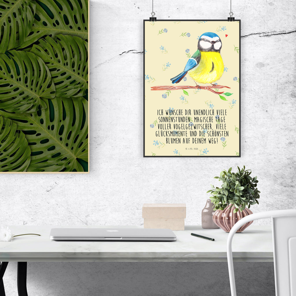 Poster Vogel Blaumeise Poster, Wandposter, Bild, Wanddeko, Küchenposter, Kinderposter, Wanddeko Bild, Raumdekoration, Wanddekoration, Handgemaltes Poster, Mr. & Mrs. Panda Poster, Designposter, Kunstdruck, Posterdruck, Ostern, Osterhase, Ostergeschenke, Osternest, Osterdeko, Geschenke zu Ostern, Ostern Geschenk, Ostergeschenke Kinder, Ostern Kinder, Ostergrüße, Blaumeise, Vogel, liebe Grüße, Frühling, Frühlingsgefühle, Osterzeit