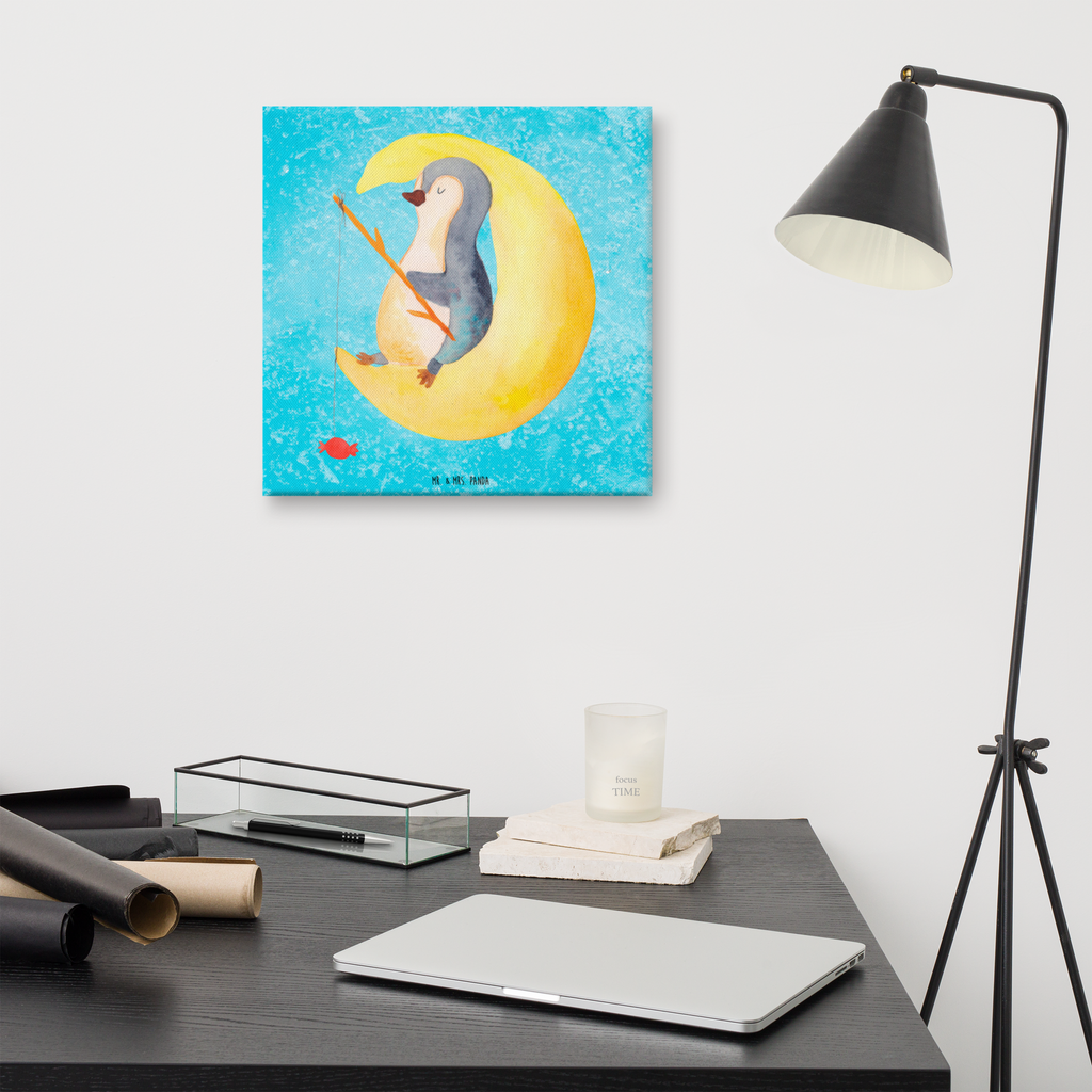 Leinwand Bild Pinguin Mond Leinwand, Bild, Kunstdruck, Wanddeko, Dekoration, Pinguin, Pinguine, Spruch, schlafen, Nachtruhe, Einschlafen, Schlafzimmer, Schlafstörungen, Gästezimmer