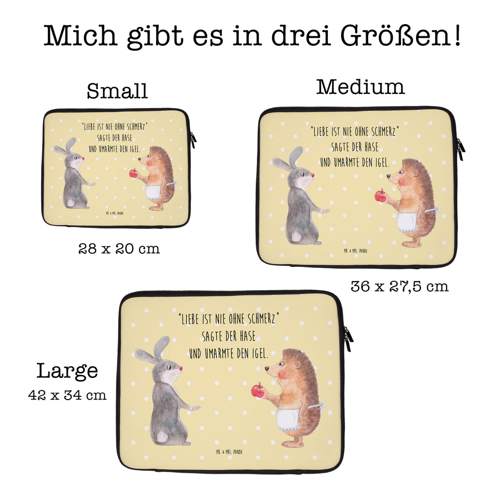 Notebook Tasche Liebe ist nie ohne Schmerz Notebook Tasche, Laptop, Computertasche, Tasche, Notebook-Tasche, Notebook-Reisehülle, Notebook Schutz, Tiermotive, Gute Laune, lustige Sprüche, Tiere, Igel und Hase, Igel, Hase, Liebe Spruch, Liebeskummer Geschenk, Herzschmerz, Trösten, Trennungsschmerz, Spruch romantisch