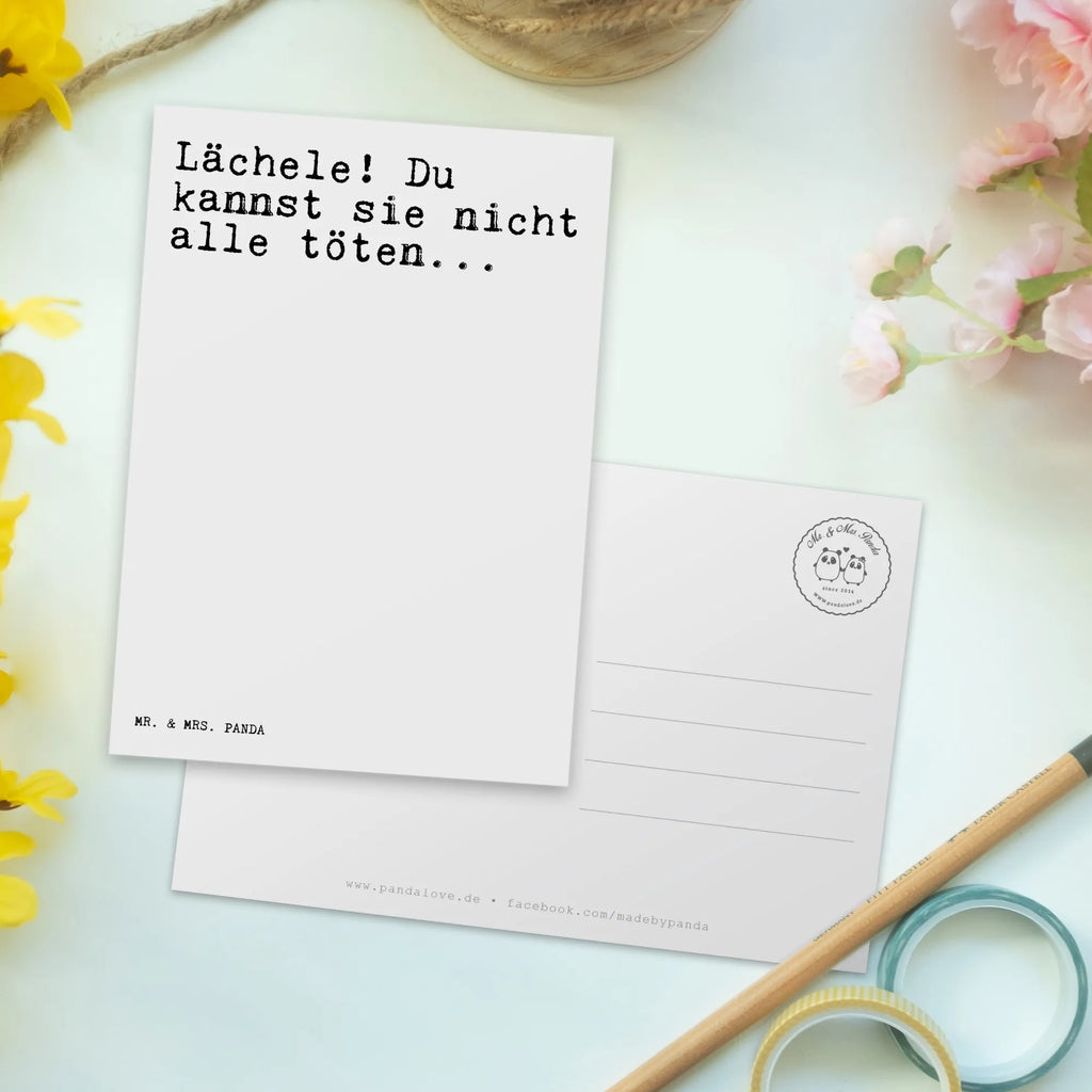 Postkarte Sprüche und Zitate Lächele! Du kannst sie nicht alle töten... Postkarte, Karte, Geschenkkarte, Grußkarte, Einladung, Ansichtskarte, Geburtstagskarte, Einladungskarte, Dankeskarte, Ansichtskarten, Einladung Geburtstag, Einladungskarten Geburtstag, Spruch, Sprüche, lustige Sprüche, Weisheiten, Zitate, Spruch Geschenke, Spruch Sprüche Weisheiten Zitate Lustig Weisheit Worte