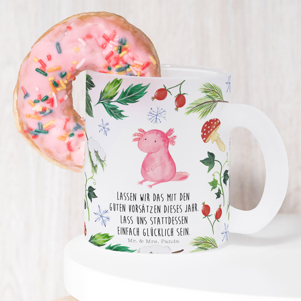 Teetasse Axolotl Glücklich Teetasse, Teeglas, Teebecher, Tasse mit Henkel, Tasse, Glas Teetasse, Teetasse aus Glas, Winter, Weihnachten, Weihnachtsdeko, Nikolaus, Advent, Heiligabend, Wintermotiv