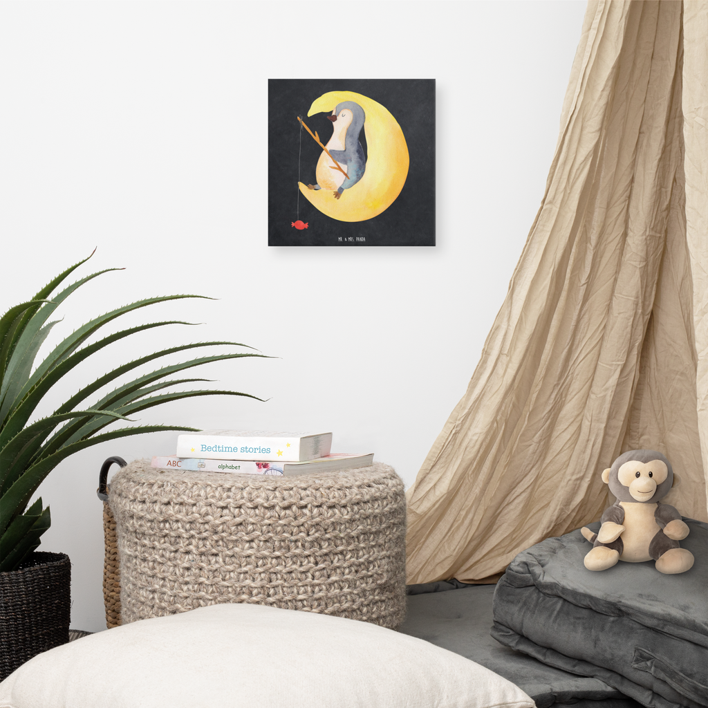 Leinwand Bild Pinguin Mond Leinwand, Bild, Kunstdruck, Wanddeko, Dekoration, Pinguin, Pinguine, Spruch, schlafen, Nachtruhe, Einschlafen, Schlafzimmer, Schlafstörungen, Gästezimmer