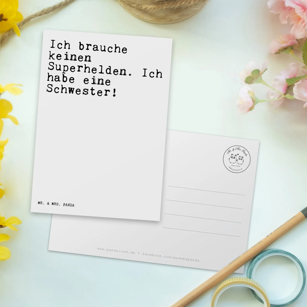 Postkarte Sprüche und Zitate Ich brauche keinen Superhelden. Ich habe eine Schwester! Postkarte, Karte, Geschenkkarte, Grußkarte, Einladung, Ansichtskarte, Geburtstagskarte, Einladungskarte, Dankeskarte, Ansichtskarten, Einladung Geburtstag, Einladungskarten Geburtstag, Spruch, Sprüche, lustige Sprüche, Weisheiten, Zitate, Spruch Geschenke, Spruch Sprüche Weisheiten Zitate Lustig Weisheit Worte