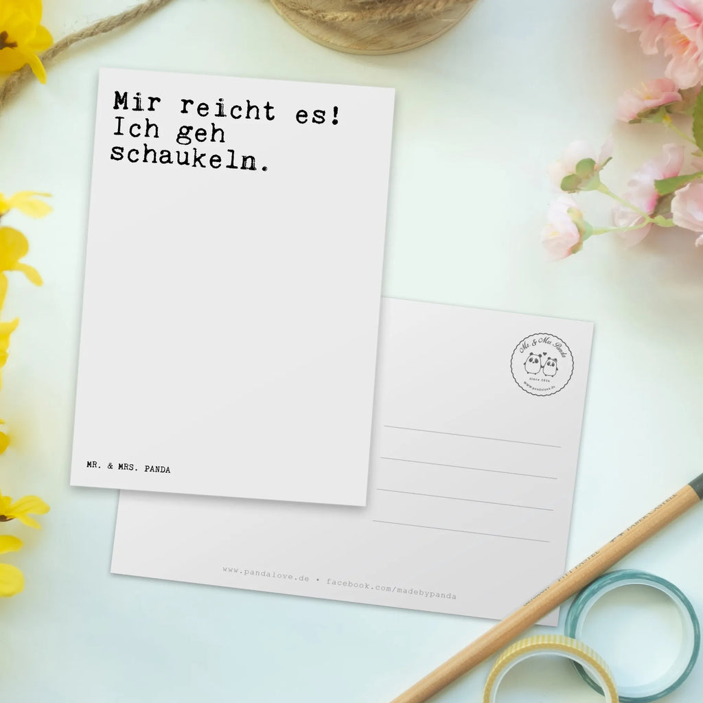 Postkarte Sprüche und Zitate Mir reicht es! Ich geh schaukeln. Postkarte, Karte, Geschenkkarte, Grußkarte, Einladung, Ansichtskarte, Geburtstagskarte, Einladungskarte, Dankeskarte, Ansichtskarten, Einladung Geburtstag, Einladungskarten Geburtstag, Spruch, Sprüche, lustige Sprüche, Weisheiten, Zitate, Spruch Geschenke, Spruch Sprüche Weisheiten Zitate Lustig Weisheit Worte