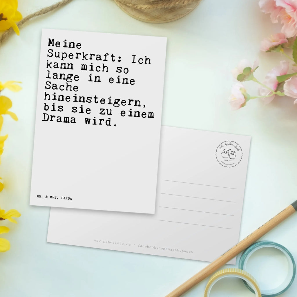 Postkarte Sprüche und Zitate Meine Superkraft: Ich kann mich so lange in eine Sache hineinsteigern, bis sie zu einem Drama wird. Postkarte, Karte, Geschenkkarte, Grußkarte, Einladung, Ansichtskarte, Geburtstagskarte, Einladungskarte, Dankeskarte, Ansichtskarten, Einladung Geburtstag, Einladungskarten Geburtstag, Spruch, Sprüche, lustige Sprüche, Weisheiten, Zitate, Spruch Geschenke, Spruch Sprüche Weisheiten Zitate Lustig Weisheit Worte