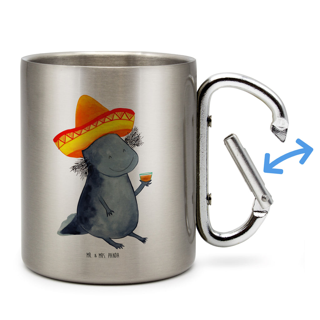 Edelstahlbecher Axolotl Tequila Edelstahltasse, Karabiner, Edelstahlbecher, Outdoor, Camping, Tasse, Becher, Axolotl, Molch, Mexico, Mexiko, Sombrero, Zitrone, Tequila, Motivation, Spruch, Schwanzlurch, Lurch, Lurche, Axolot, Feuerdrache, Feuersalamander