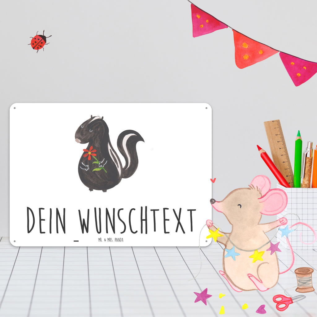 Personalisiertes Blechschild Stinktier Blume Blechschild, Metallschild, Geschenk Schild, Schild, Magnet-Metall-Schild, Deko Schild, Wandschild, Wand-Dekoration, Türschild, Stinktier, Skunk, Wildtier, Raubtier, Stinker, Stinki, Tagträumer, verträumt, Dreams, Träume