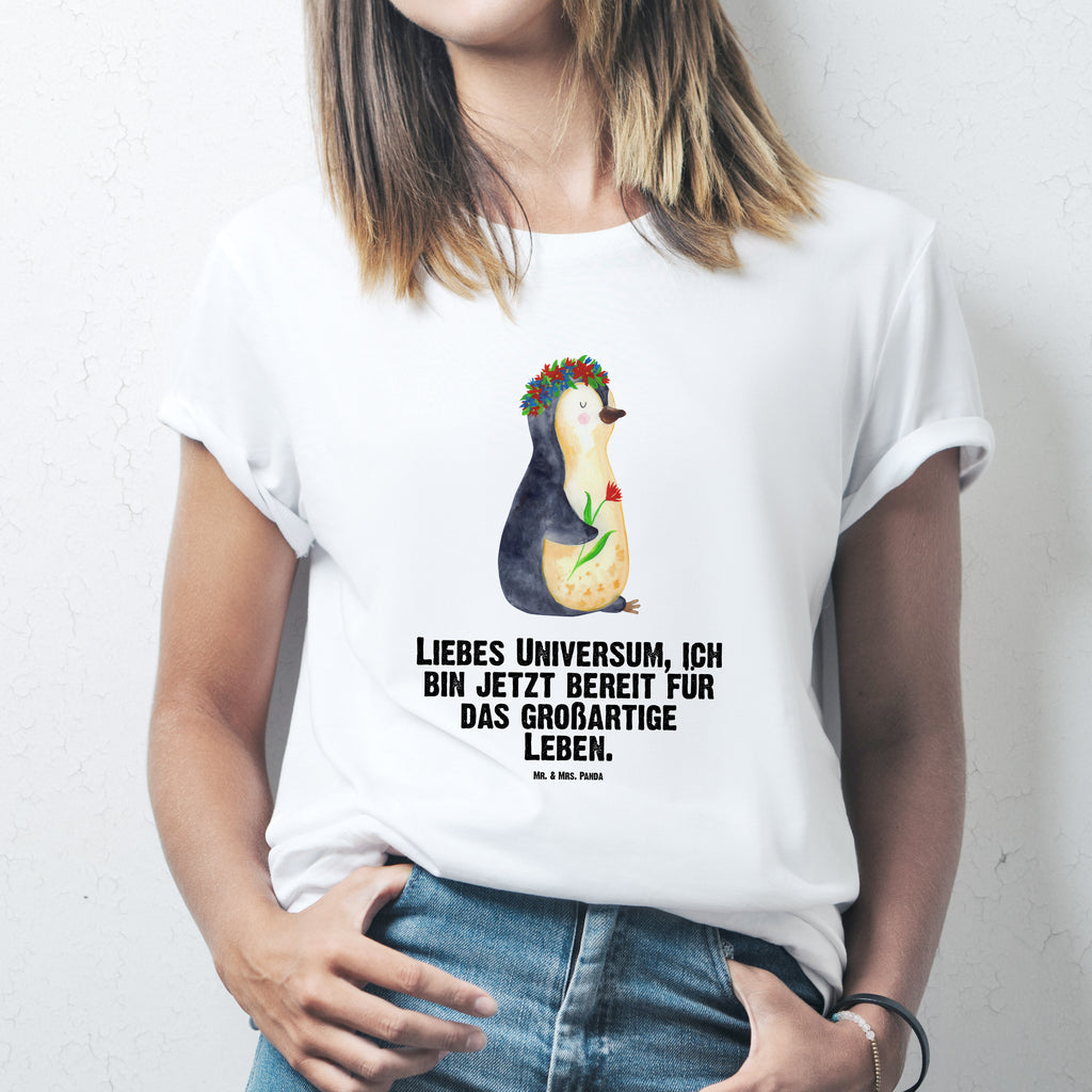 T-Shirt Standard Pinguin Blumenkranz T-Shirt, Shirt, Tshirt, Lustiges T-Shirt, T-Shirt mit Spruch, Party, Junggesellenabschied, Jubiläum, Geburstag, Herrn, Damen, Männer, Frauen, Schlafshirt, Nachthemd, Sprüche, Pinguin, Pinguine, Blumenkranz, Universum, Leben, Wünsche, Ziele, Lebensziele, Motivation, Lebenslust, Liebeskummer, Geschenkidee