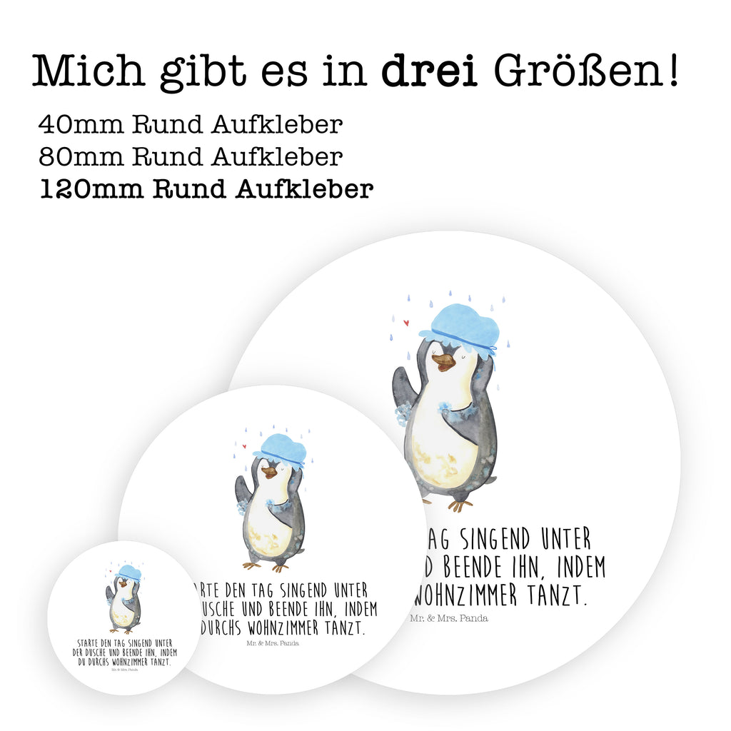 Rund Aufkleber Pinguin duscht Sticker, Aufkleber, Etikett, Kinder, rund, Pinguin, Pinguine, Dusche, duschen, Lebensmotto, Motivation, Neustart, Neuanfang, glücklich sein