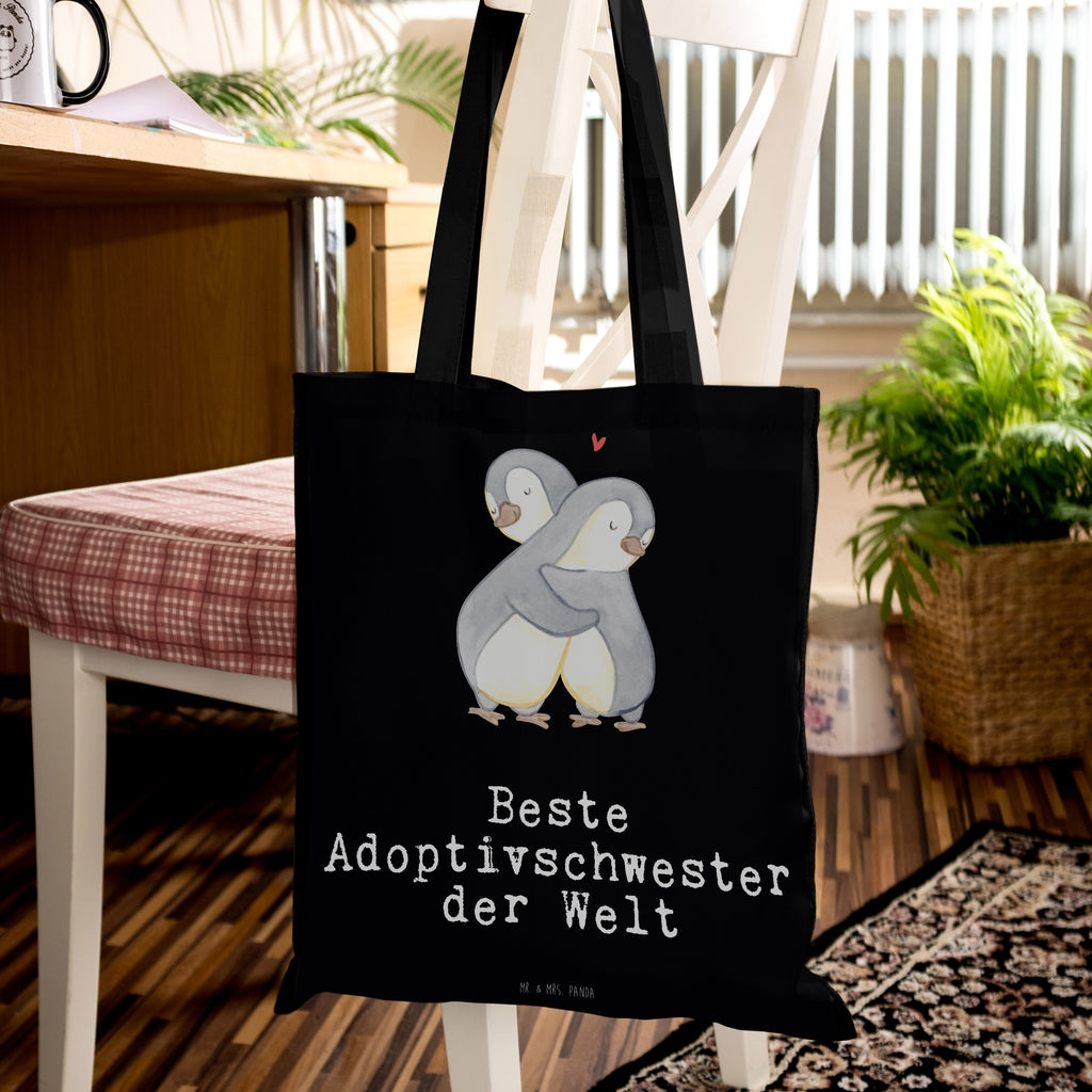 Tragetasche Pinguin Beste Adoptivschwester der Welt Beuteltasche, Beutel, Einkaufstasche, Jutebeutel, Stoffbeutel, Tasche, Shopper, Umhängetasche, Strandtasche, Schultertasche, Stofftasche, Tragetasche, Badetasche, Jutetasche, Einkaufstüte, Laptoptasche, für, Dankeschön, Geschenk, Schenken, Geburtstag, Geburtstagsgeschenk, Geschenkidee, Danke, Bedanken, Mitbringsel, Freude machen, Geschenktipp, Adoptivschwester, Adoptiv, adoptiert, Schwester, Geschwister, Schwesterherz, Sister, Familie, Kleinigkeit, Beste, Tochter