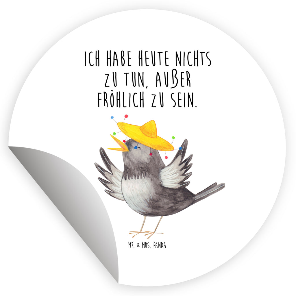 Rund Aufkleber Rabe mit Sombrero Sticker, Aufkleber, Etikett, Tiermotive, Gute Laune, lustige Sprüche, Tiere, Rabe, Vogel, Vögel, Spruch positiv, fröhlich sein, glücklich sein, Glück Spruch, froh, Elster, Motivation