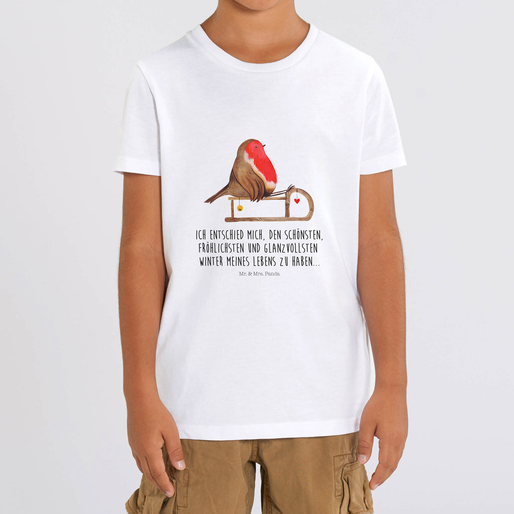 Organic Kinder T-Shirt Rotkehlchen Schlitten Kinder T-Shirt, Kinder T-Shirt Mädchen, Kinder T-Shirt Jungen, Winter, Weihnachten, Weihnachtsdeko, Nikolaus, Advent, Heiligabend, Wintermotiv, Schlitten, Vogel