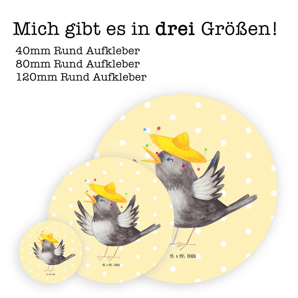 Rund Aufkleber Rabe mit Sombrero Sticker, Aufkleber, Etikett, Tiermotive, Gute Laune, lustige Sprüche, Tiere, Rabe, Vogel, Vögel, Spruch positiv, fröhlich sein, glücklich sein, Glück Spruch, froh, Elster, Motivation